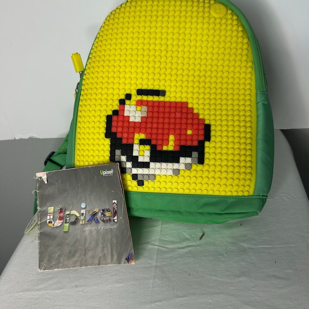 Upixel Pixel Backpack Green Yellow Pokeball Design Buildable Silicone Panel 12